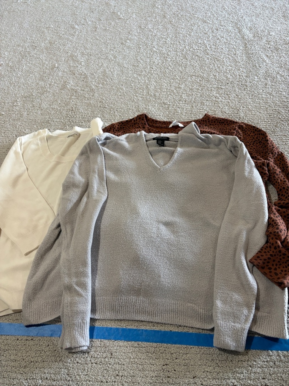 Sweater Trio in Gray, Cream & Rust Leopard